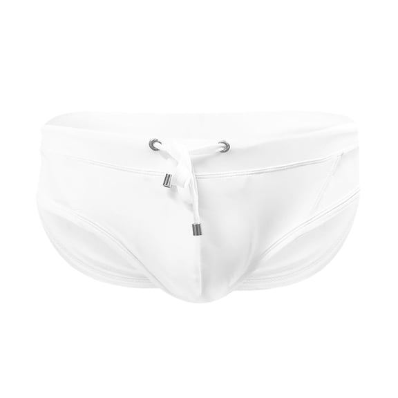 LNWUY Mens Quick Dry Swim Briefs Low Waist Drawstring Padded Bikini Swimwear Triangle Swimsuit Bikini Bottoms White L