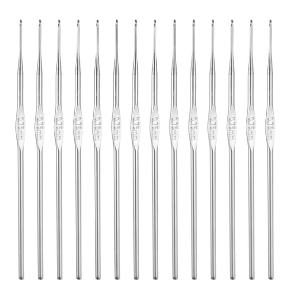 Uxcell Crochet Hook Set, 14Pcs 0.75mm Aluminum Ergonomic Crochet Needle Silver Tone