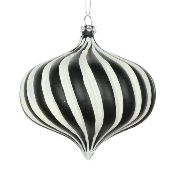 Vickerman 4" White Black Matte Onion Ornament, 4 per bag.