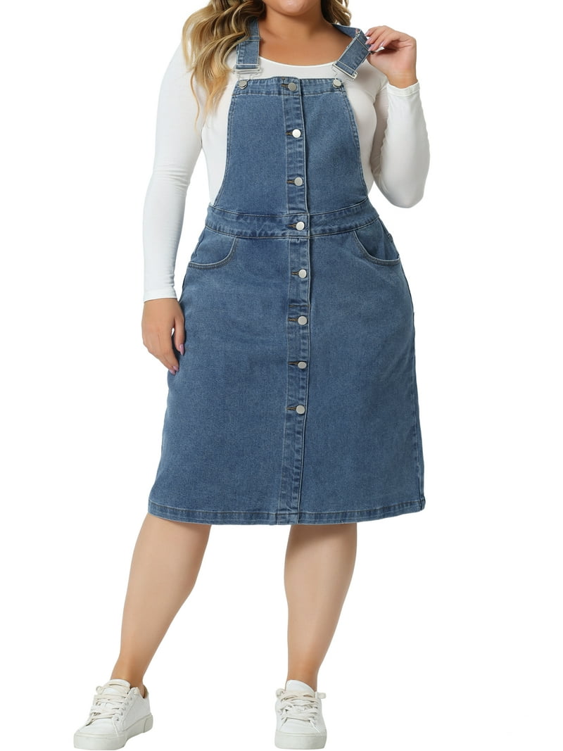 MODA NOVA Plus Size Denim Overall Dress for Juniors Button