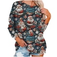 thumbnail image 5 of asdoklhq Long Sleeve T Shirt Women Fall and Winter Christmas Santa Print Casual Long Sleeved Round Neck Hooded Sweatshirt Blouse Dark Blue 2X, 5 of 7