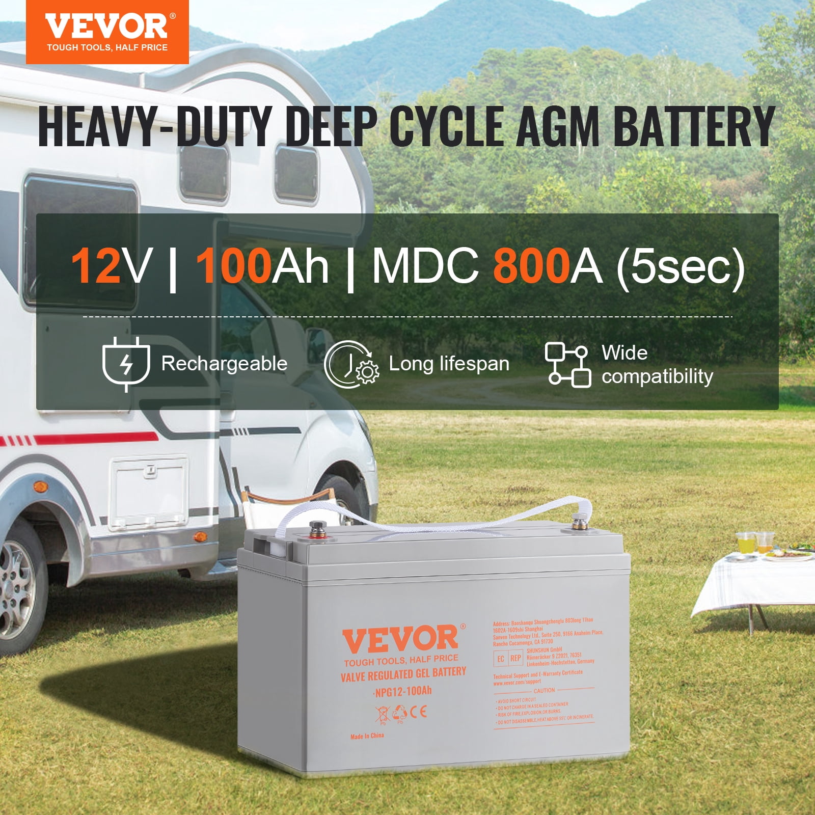 SKYSHALO Deep Cycle AGM Battery 12V 100 AH, Home Improvement Renewable Energy for Marine, RV, Carbin, Solar Energy Storge, Maintenance-Free, off-Grid Solar Sys UL Certified