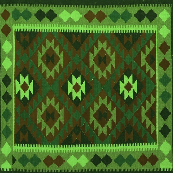 Ahgly Company Indoor Square Oriental Green Traditional Area Rugs, 5' Square