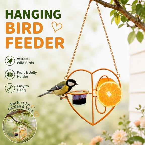 Oriole Feeders for Outdoors Hanging,Hanging Oriole Birdfeeder with Clear Glass Bowl and Orange Metal Perch, Decorative Wild Bird Feeder for Bird Watching in the Courtyard, Easy to Wash