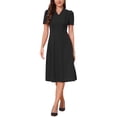 thumbnail image 3 of INSPIRE CHIC Work Dresses for Women Midi Length Button Decro Short Sleeve V Neck A-Line Business Casual Dresses XL Black, 3 of 6