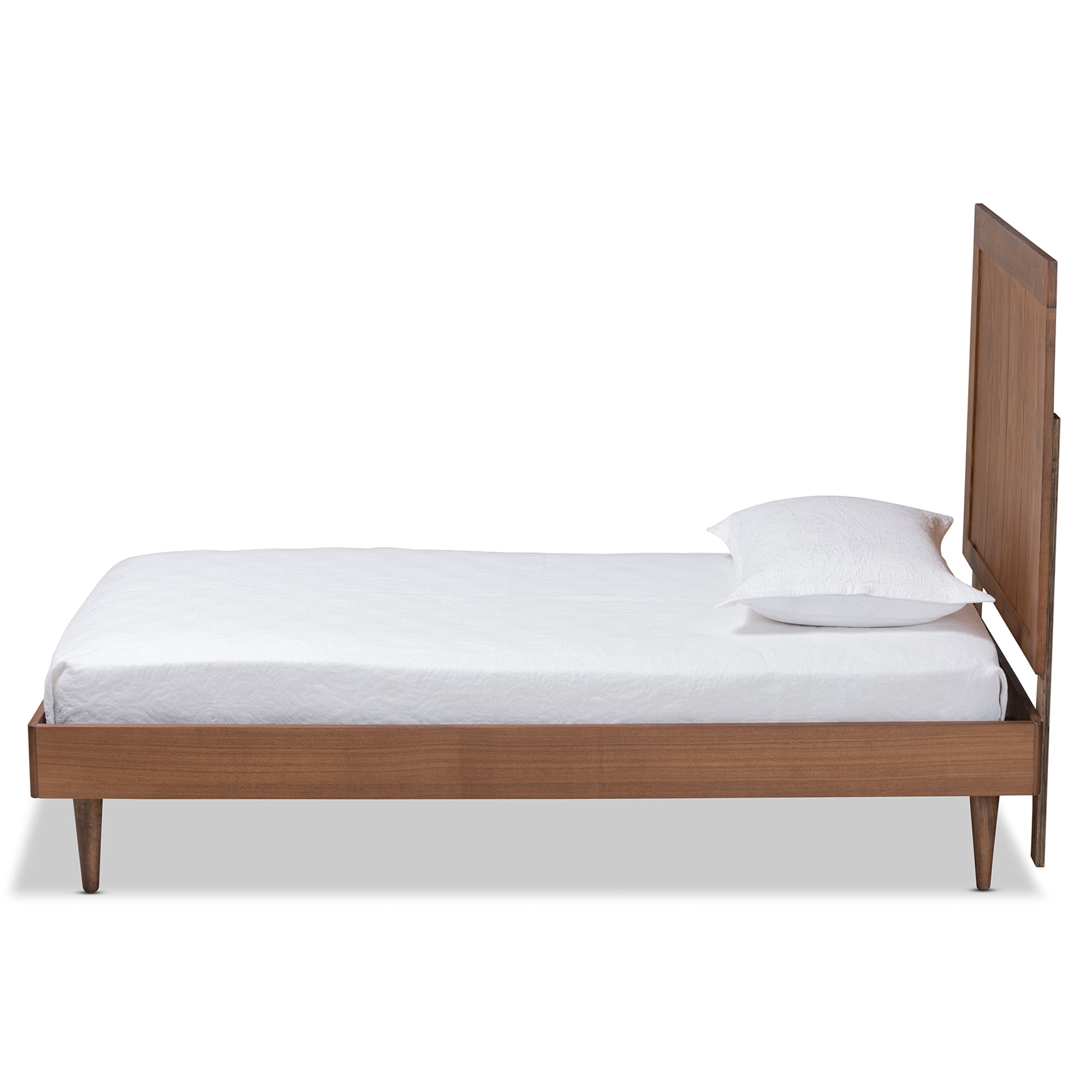 Baxton Studio Nicola Mid-Century Wood Back Support Platform Bed, Twin, Ash Walnut