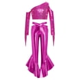 thumbnail image 3 of Sholeno Girls 2-Piece Disco Outfits Sequin Tassel Crop Top with Metallic Bell Bottoms Shiny Dance Pant Suit Hot Pink 12, 3 of 7