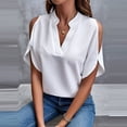 thumbnail image 4 of Ruyang T-Shirts for Women, Summer Tops Women's Solid Color V Neck Off The Shoulder Loose Chiffon T Top Shirts with Long Sleeves for Women, 4 of 7