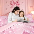 thumbnail image 4 of Homewish Pink 3D Cartoon Initial S Twin Comforter SetsPink Glitter Print Butterfly Bedding Set For Girl,Pink Reversible,2pcs,1 Comforter and 1 Pillowcase, 4 of 7