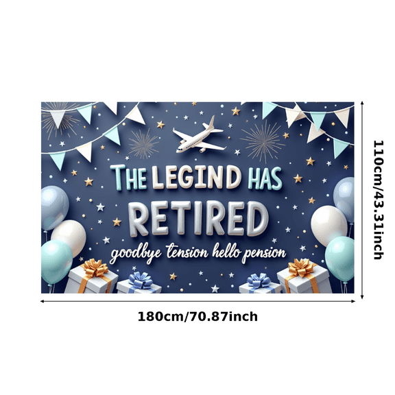 Decorative Design Retirement Banner Colorful Balloons The Legend Has Retired Polyester Material Party Decoration for Retirement Party Ceremony Indoor Celebration