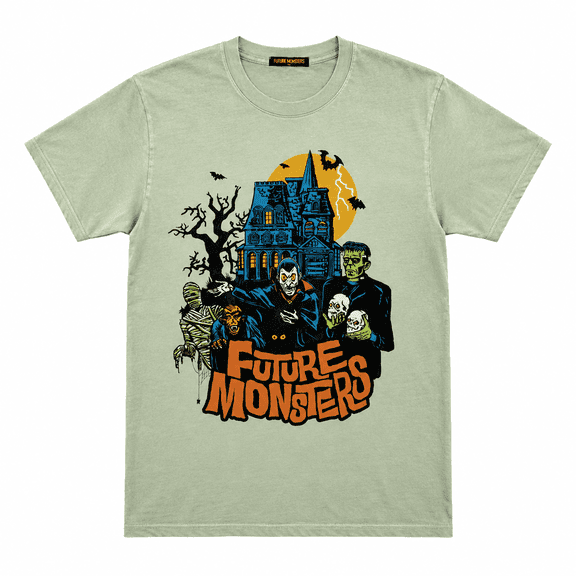 Halloween Haunted Monster Graphic T-Shirt, Vintage Spooky House Short Sleeve Tee, Retro Horror Character Party Top