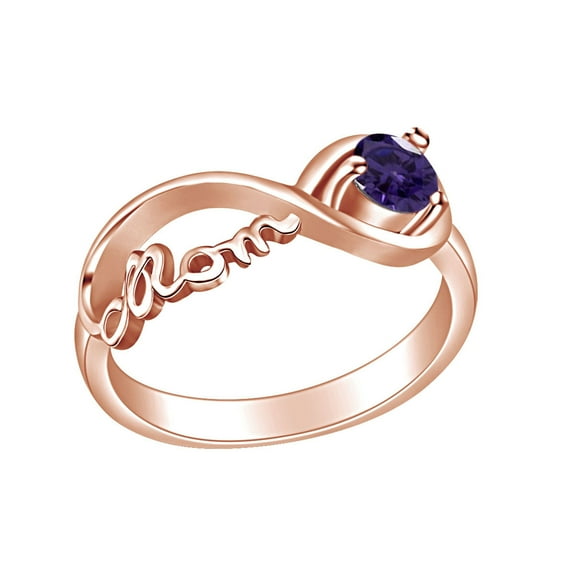 AFFY Mother's Day Jewelry Round Shpe Simulated Alexandrite Mom Infinity Ring 14k Rose Gold Over Sterling Silver