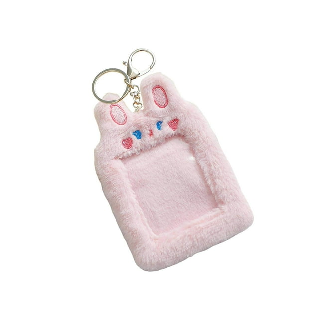 facefd Plush Keychain Holder Plush Protective Case Photocard Holder for Household Pink Rabbit
