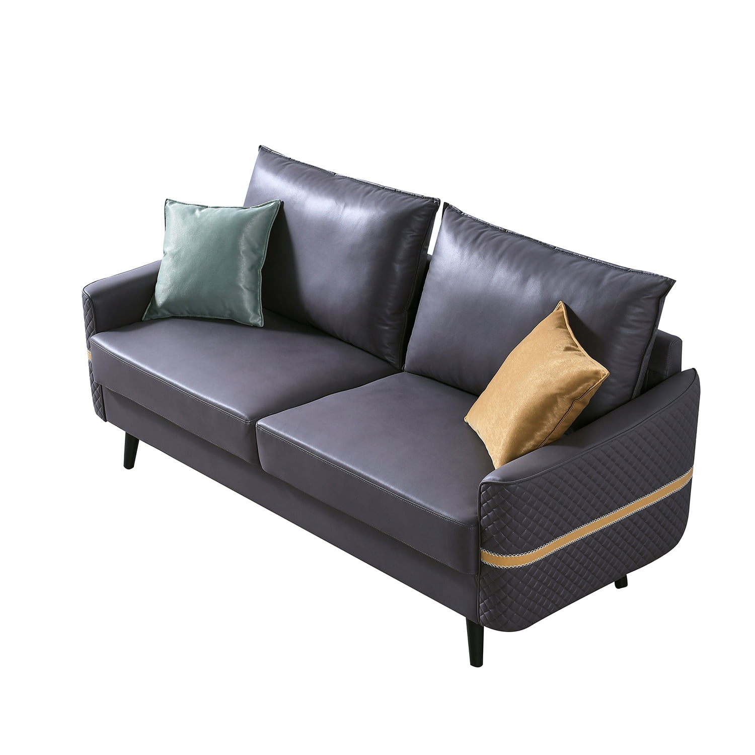 Kadyn Mid-Century Tufted Love Seat with 2 Pillows, Modern Futon Sofa Bed for Living Room, 72 inch Sofa Couch, Dark Gray