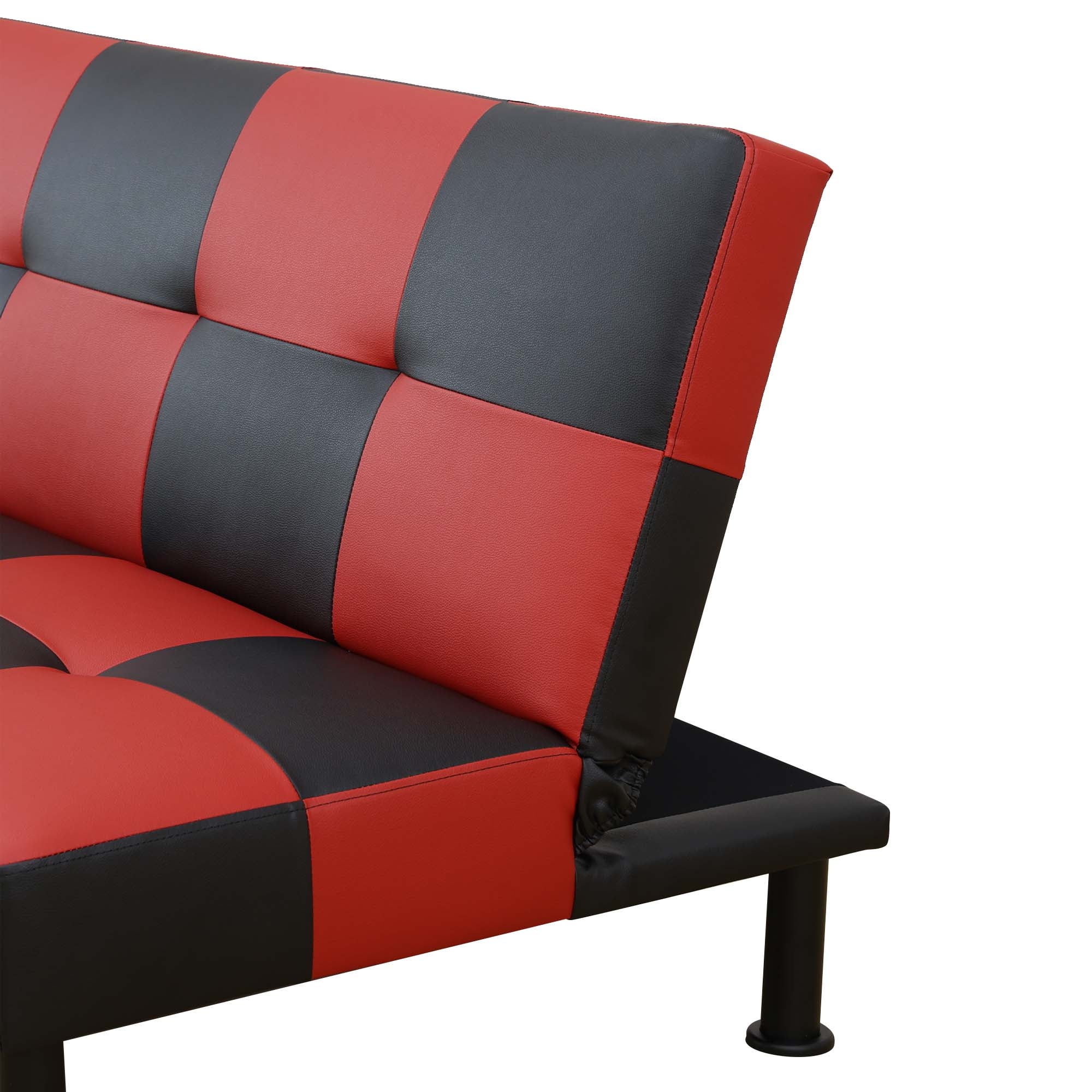 Aukfa Modern Futon Convertible Sofa Bed for Home Office, Leather, Black&Red