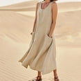 thumbnail image 2 of Vestido largo informal de algodón y lino para mujer 2025: sin mangas, color liso, bolsillos, para el día a día en verano o para la playa, 2 of 5