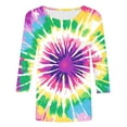 thumbnail image 4 of VBTAPA Tie Dye T Shirts for Women Rainbow Graphic Tee Shirts Funny Casual 3/4 Sleeve Tops Loose Fit Round Neck Tees Multicolor L, 4 of 5