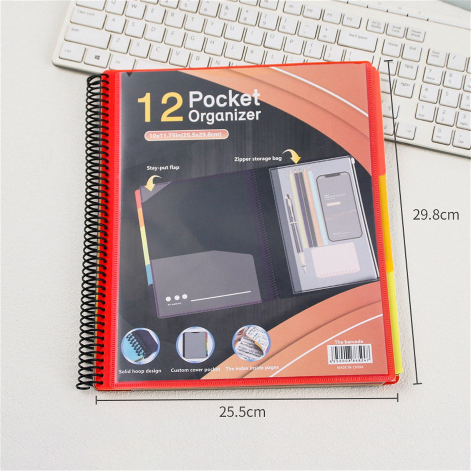 BAOQIN 12 Pocket Poly Project organizer,&nbsp;Spiral Multi Pocket Folder organizer&nbsp;Back Cover Utility Pouch, Letter Size School Supplies （E）