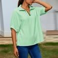 thumbnail image 2 of Women's Striped Short Sleeve V Neck Top Shirts Blouses T-Shirts Crewneck Loose Fit Solid Color Soft Casual Work Office Vacation Outfits Fashion Essential Gift for Women | Aestivo,Green L, 2 of 9