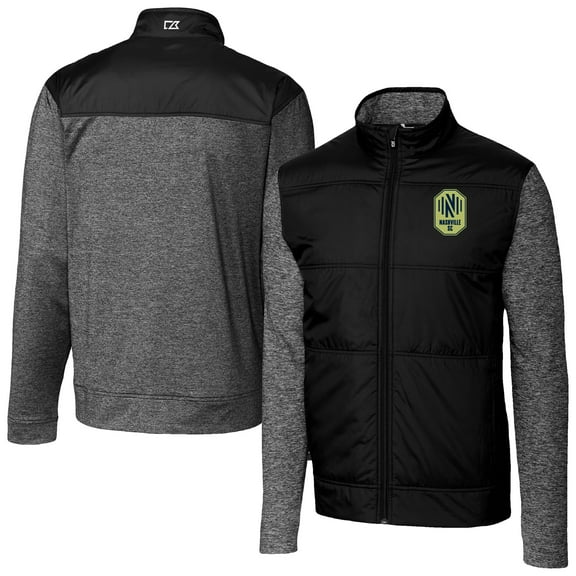 Men's Cutter & Buck Black Nashville SC Stealth Hybrid Quilted Full-Zip Windbreaker Jacket