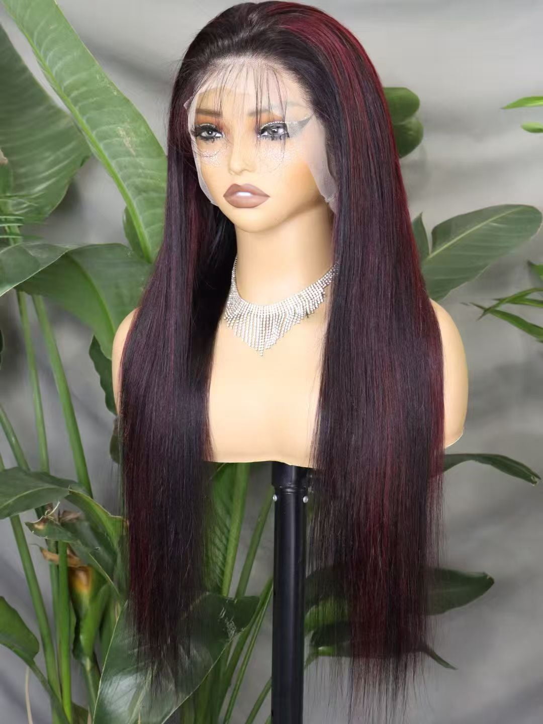 Hidden Strap Straight 360 Full Lace Front Wig Human Hair Glueless Wigs 26inch Pre Plucked 250% Density OP1B/99J  Color Wig With Drawstring HD Full Lace Human Hair Wigs 26Inch