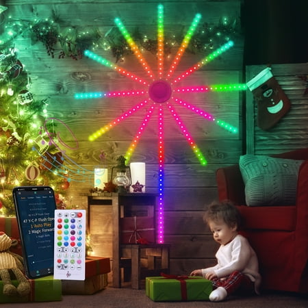 

RGB Fireworks Light with 98/104pcs LEDS Hanging Starburst Light with 18 Colors Modes and Timing Remote Control LED Firework Strip Light with USB Plug