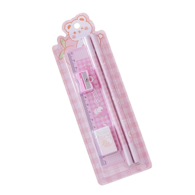 Mohdy Cute Pink Bear Stationery Set for Children,Cute Stationery Set Pencil Eraser Ruler Sharpener School Supplies Set for Children,Gifts for Birthdays,Anniversaries,And Christmas