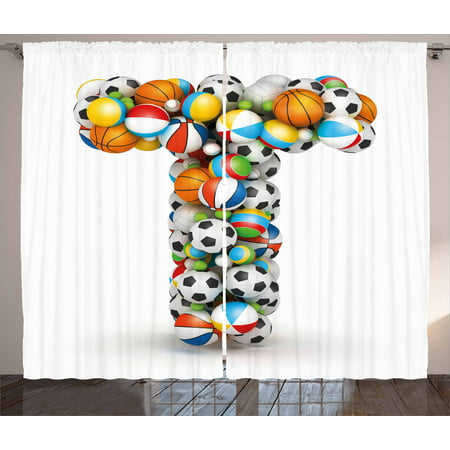 Letter T Curtains 2 Panels Set, Uppercase T with Big and Small Balls Children Motivation for Sports Competition, Window Drapes for Living Room Bedroom, 108W X 63L Inches, Multicolor, by (Best Supplements For Energy And Motivation)