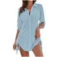 thumbnail image 1 of AherBiu Robe Chemise de Plage pour Femmes Col en V Cordon de Serrage Coupe Droite Manches Longues Robe Courte, 1 of 5