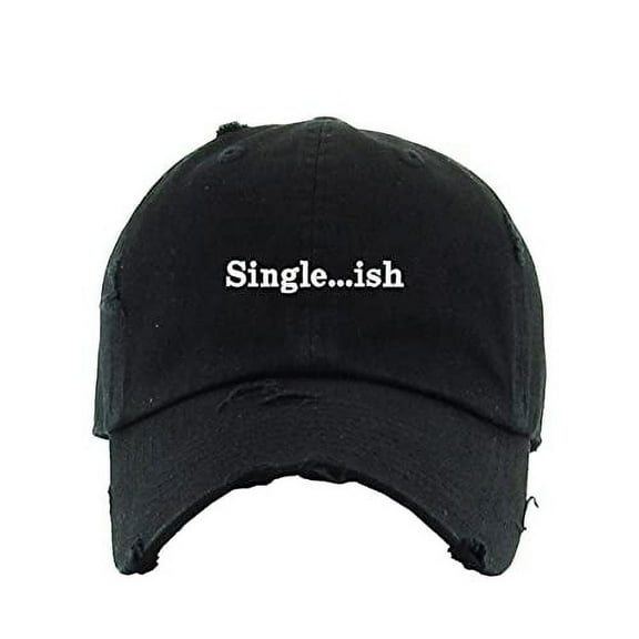 Singleish Vintage Baseball Cap Embroidered Cotton Adjustable Distressed Dad Hat Black