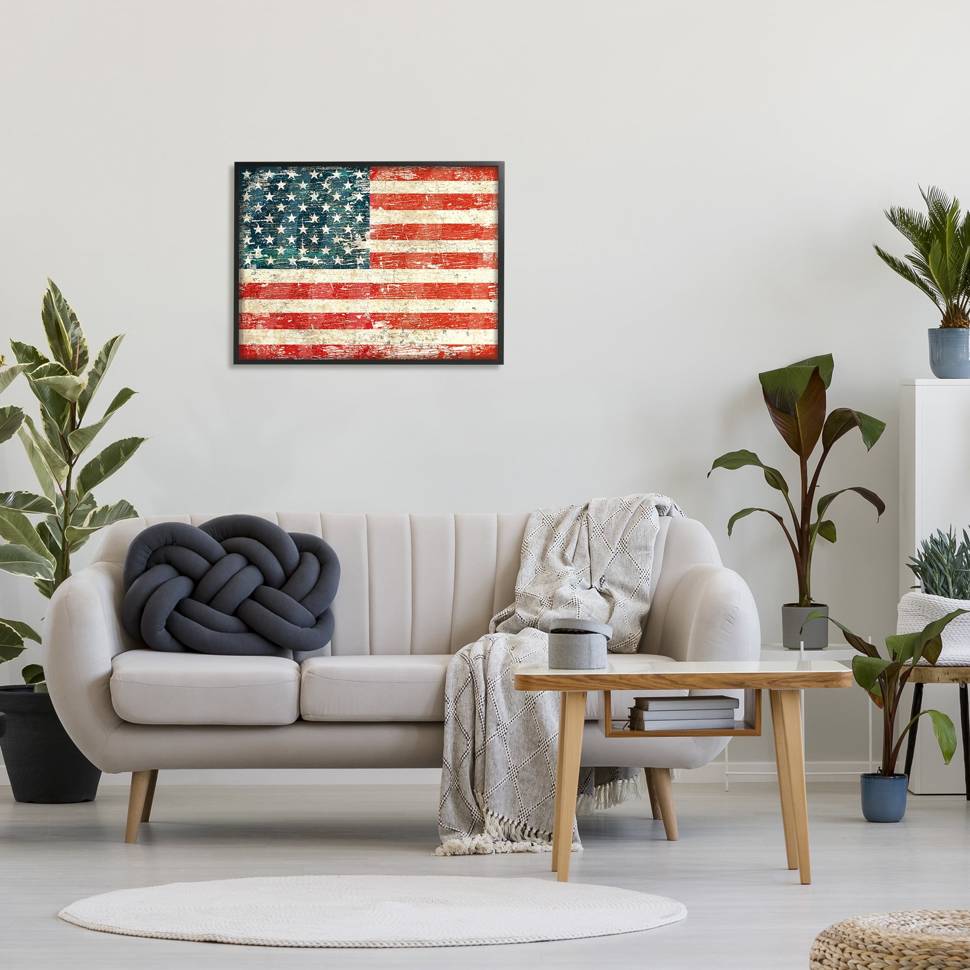 Stupell Industries Rustic American Flag Town & City Painting Black Framed Art Print Wall Art, 30 x 24