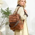 thumbnail image 3 of HONGLONG PU Leather Backpack Purse for Women Large Fashion Designer Travel Backpack Ladies Shoulder Bag - Brown, 3 of 7
