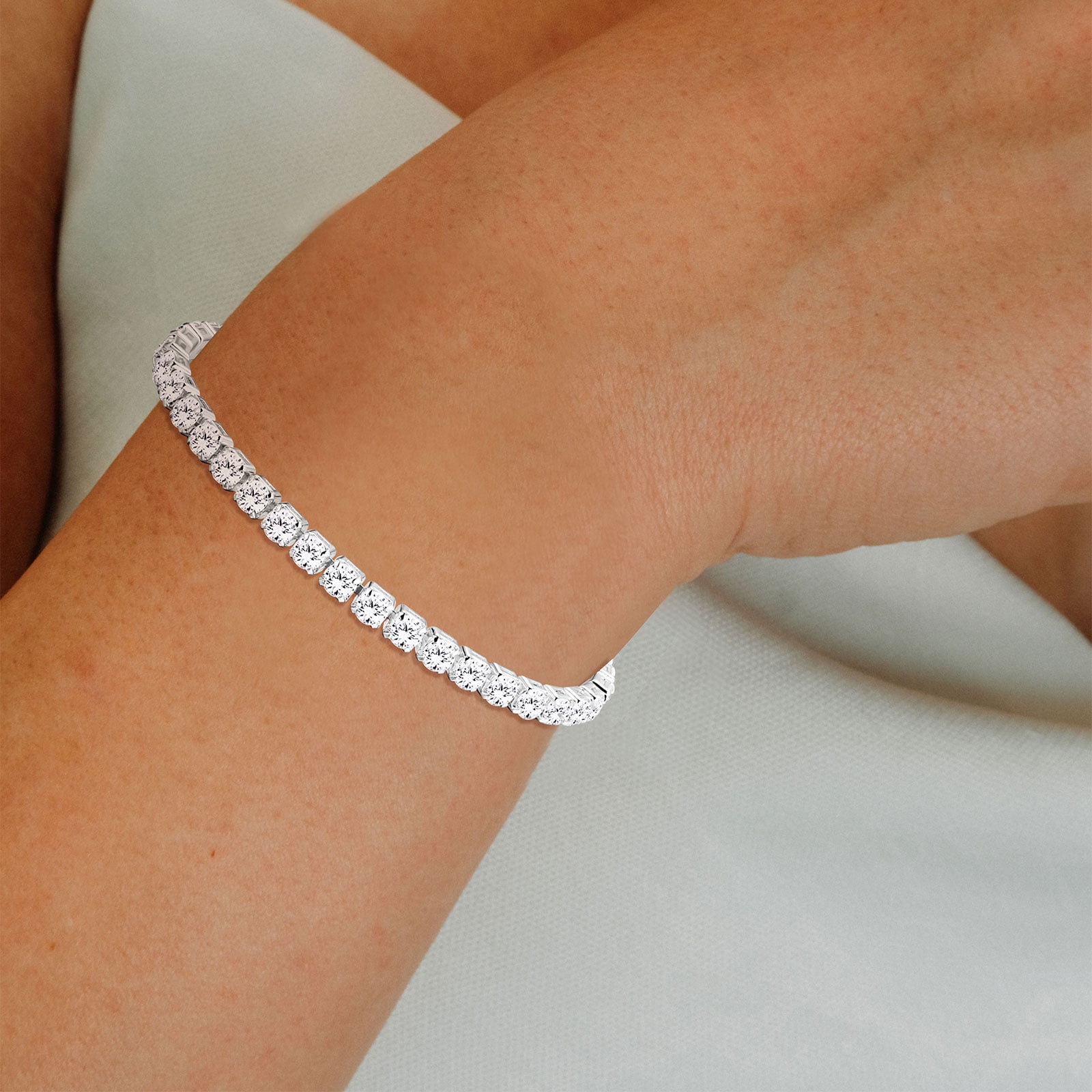 APSVO S925 Sterling Silver Plated Tennis Bracelets for Women Girls CZ April Birthstone Bracelets with Crystal Birthday Graduation Jewelry Gifts Teen Her Mom Wife Lady Adults Kids Ideas