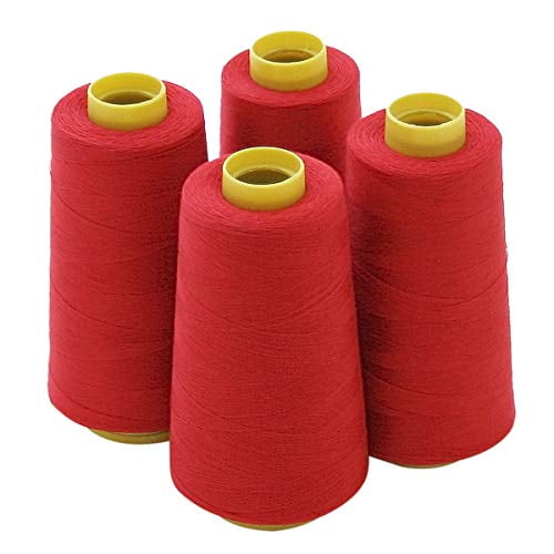 4 Large Cones (3000 Yards Each) of Polyester Threads for Sewing Quilting Serger RED Color From Threadnanny