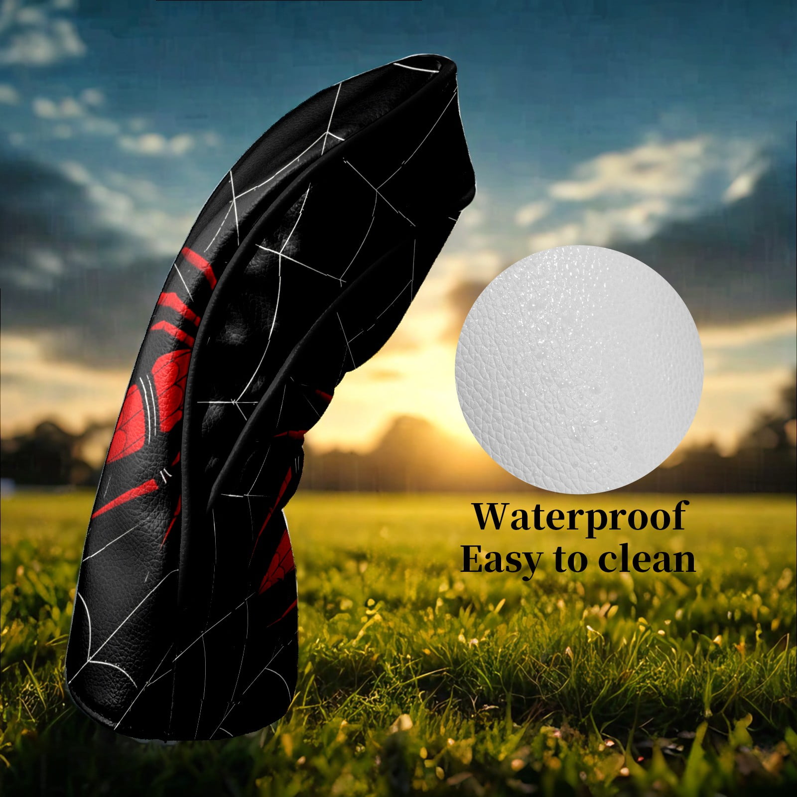 Golf Club Head Covers Dark Web Spider Print Waterproof Leather Golf Head Covers for Men Women Driver Head Cover Fairway Headcover for Golf Lovers