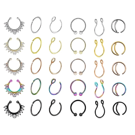 DESIGNICE Fake Septum Nose Hoop Rings, Stainless Steel, "Nose" Non Piercing, 30Pcs
