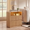 thumbnail image 6 of YDN Modern Wooden Fluted Nightstand with Charging Station & LED - Indoors Bedside Table Furniture W/2 Drawers and Open Shelf, End Table 24 inches Night Stand for Bedroom,Living Room,Natural,Set of 2, 6 of 12