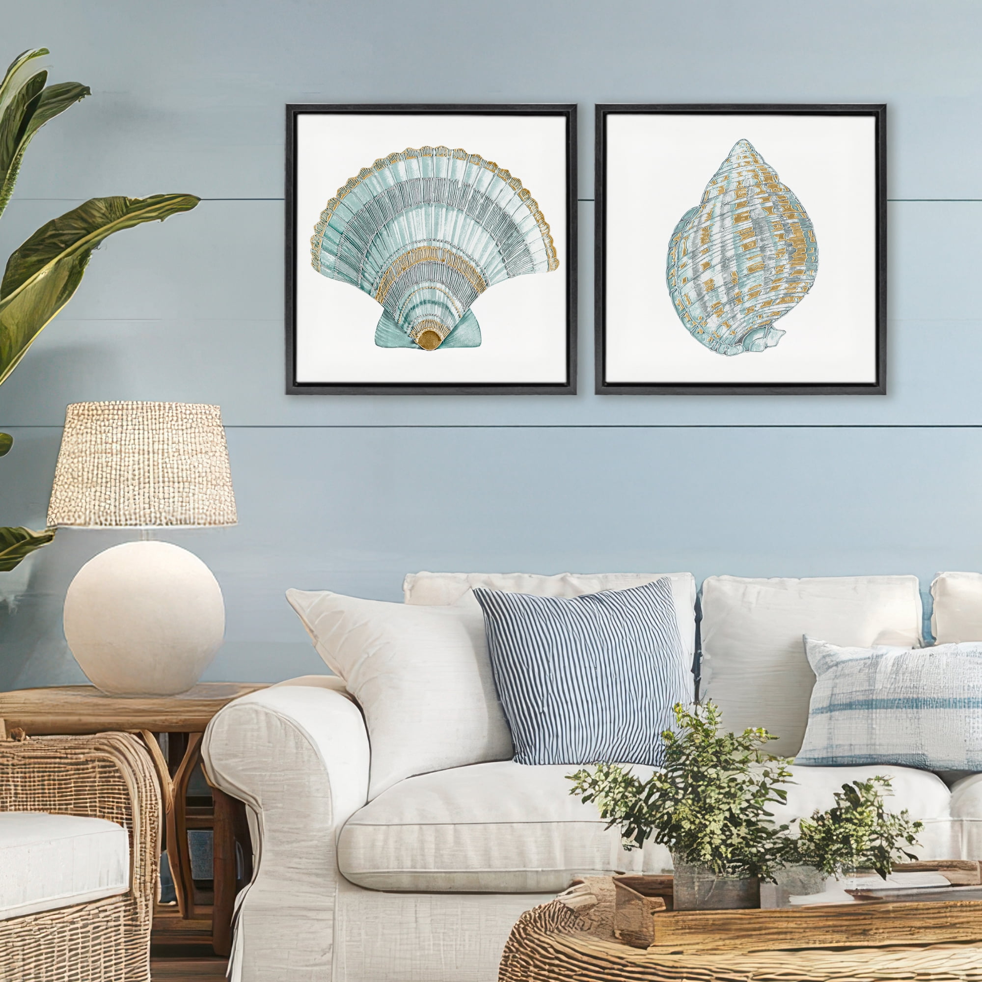 Stupell Industries Regal Clam Shell Duo 2 Piece Black Framed Floater Canvas Set, design by Lorenzo Collective