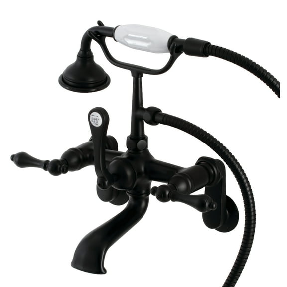 Kingston Brass AE51T0 Aqua Vintage 7-Inch Adjustable Wall Mount Tub Faucet with Hand Shower, Matte Black