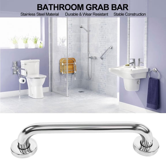 Walfront Stainless Steel Thicken Wall-Mounted Grab Bar, Silver Glossy, 30cm