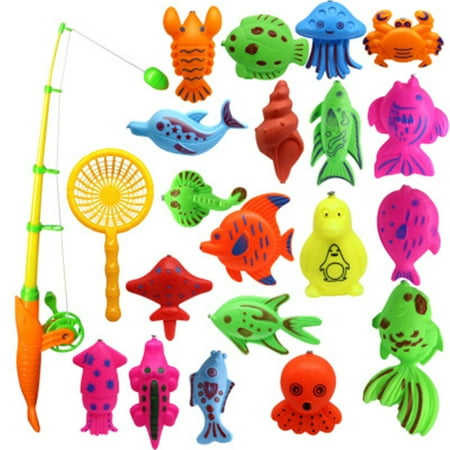 Summer Magnetic Fishing Rob Net Cartoon Fishes Beach Bath Toy for Baby