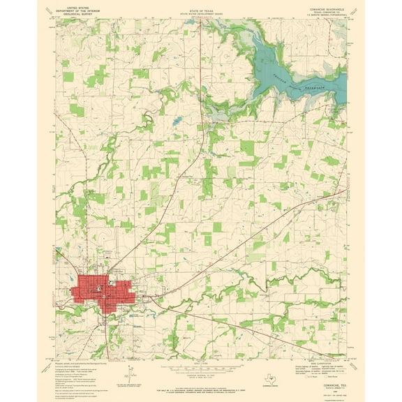 Topographical Map - Comanche Texas Quad - USGS 1969 - 23 x 28.19 - Vintage Wall Art