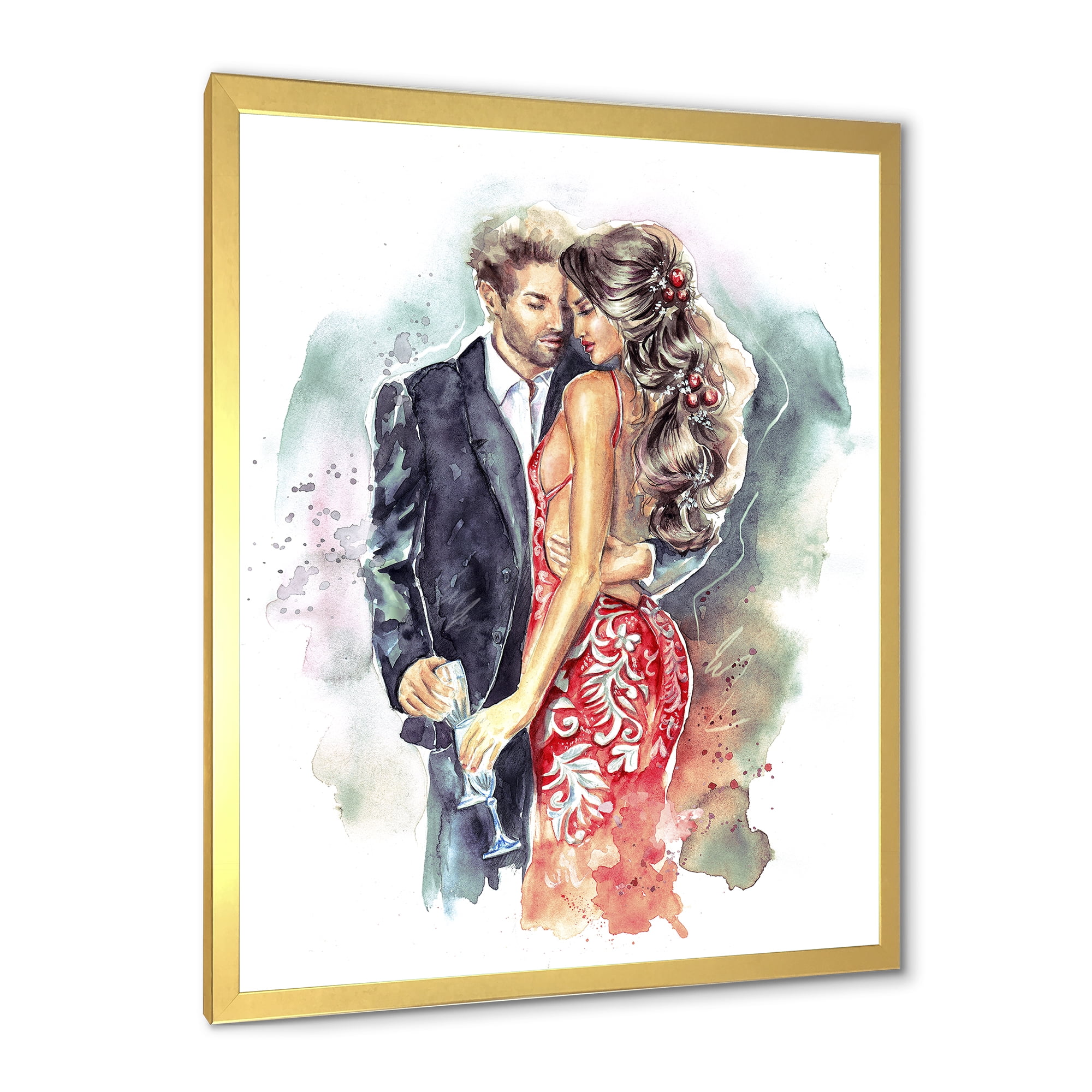 Designart 'Romantic Couple Ith Champagne Glasses At New Year Party' Traditional Framed Art Print