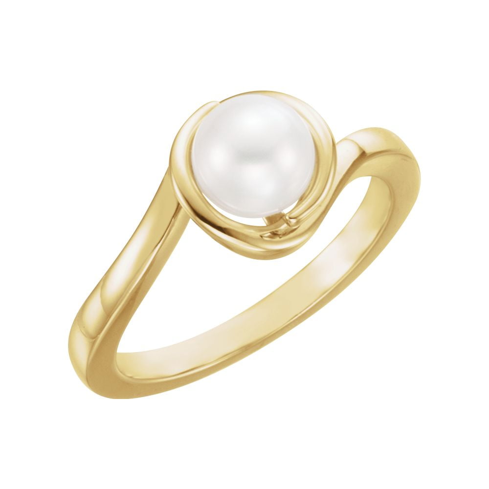 Diamond2Deal - 14K Yellow Gold Freshwater Cultured Pearl Engagement ...