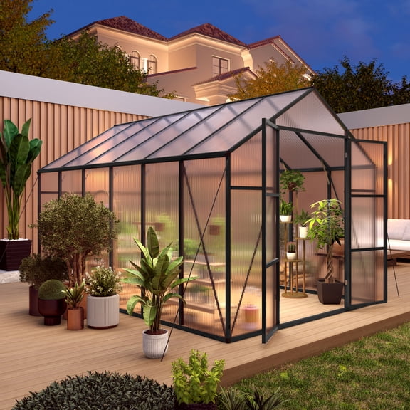8x12FT Greenhouse Kit, Outdoor Heavy Duty Walk-in Greenhouse, Aluminum Frame with Vent, for Backyard or Garden, Black