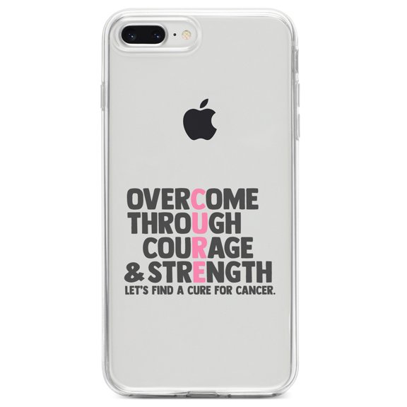 DistinctInk Clear Shockproof Hybrid Case for iPhone 7 PLUS / 8 PLUS (5.5" Screen) TPU Bumper Acrylic Back Tempered Glass Screen Protector - Pink Ribbon Cancer - Cure Word Art