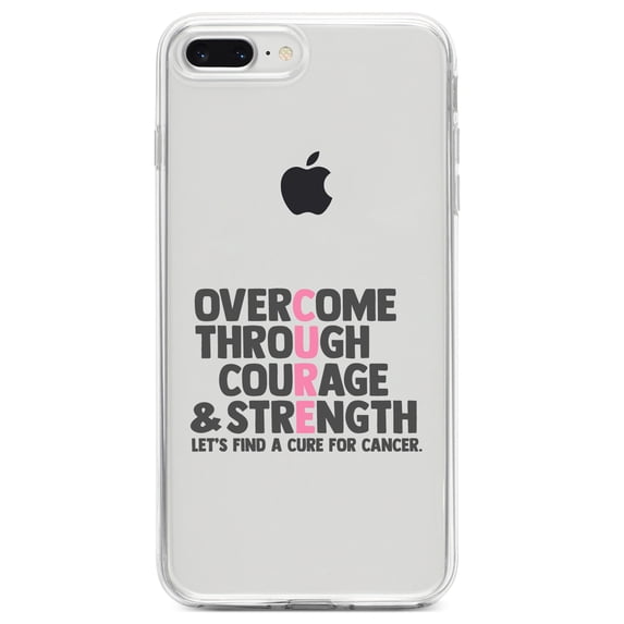 DistinctInk Clear Shockproof Hybrid Case for iPhone 7 PLUS / 8 PLUS (5.5" Screen) TPU Bumper Acrylic Back Tempered Glass Screen Protector - Pink Ribbon Cancer - Cure Word Art