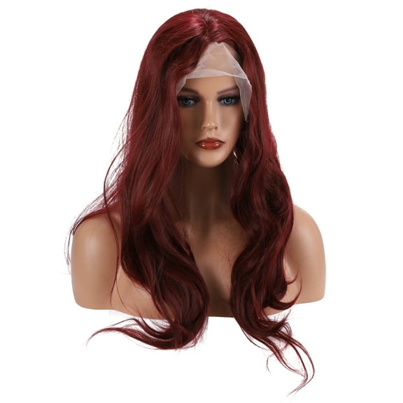Unique Bargains Lace Front Wigs For Women 26" Wine Red Long Body Wave with Wig Cap