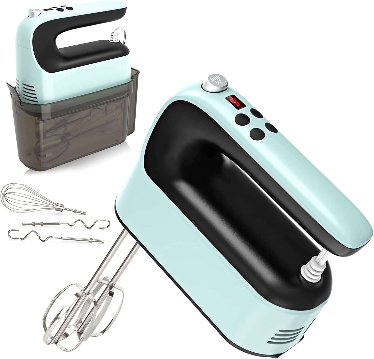 400W DC Motor Digital Hand Mixer with Storage Case, 5 Stainless Steel Accessories including Beaters, Dough Hooks and Whisk