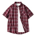 thumbnail image 2 of SGFCWSX Men's Plaid Shirt Short Sleeve Button Down, Oversized Fit Breathable Lightweight Summer Casual Outfit Red Size 3XL, 2 of 8
